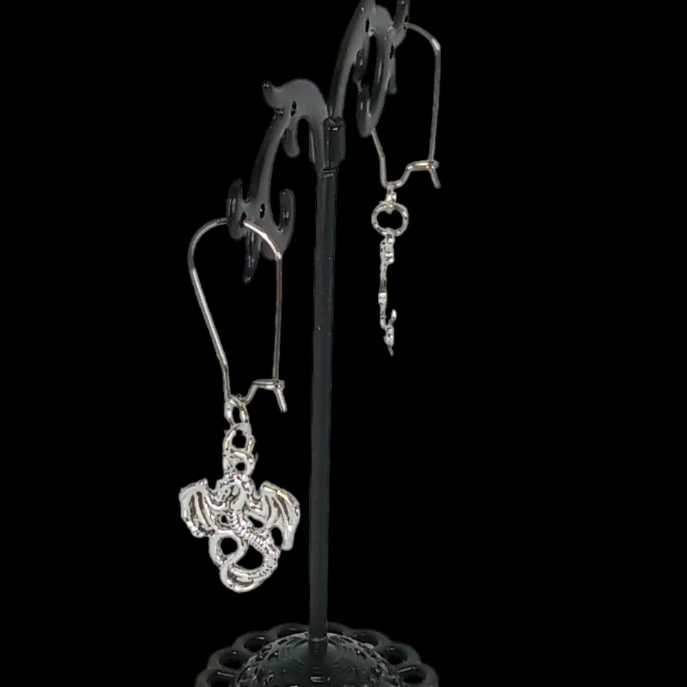 Silver Dragon Hypoallergenic Earrings Artisan Made Soft Goth Fantasy Medieval
